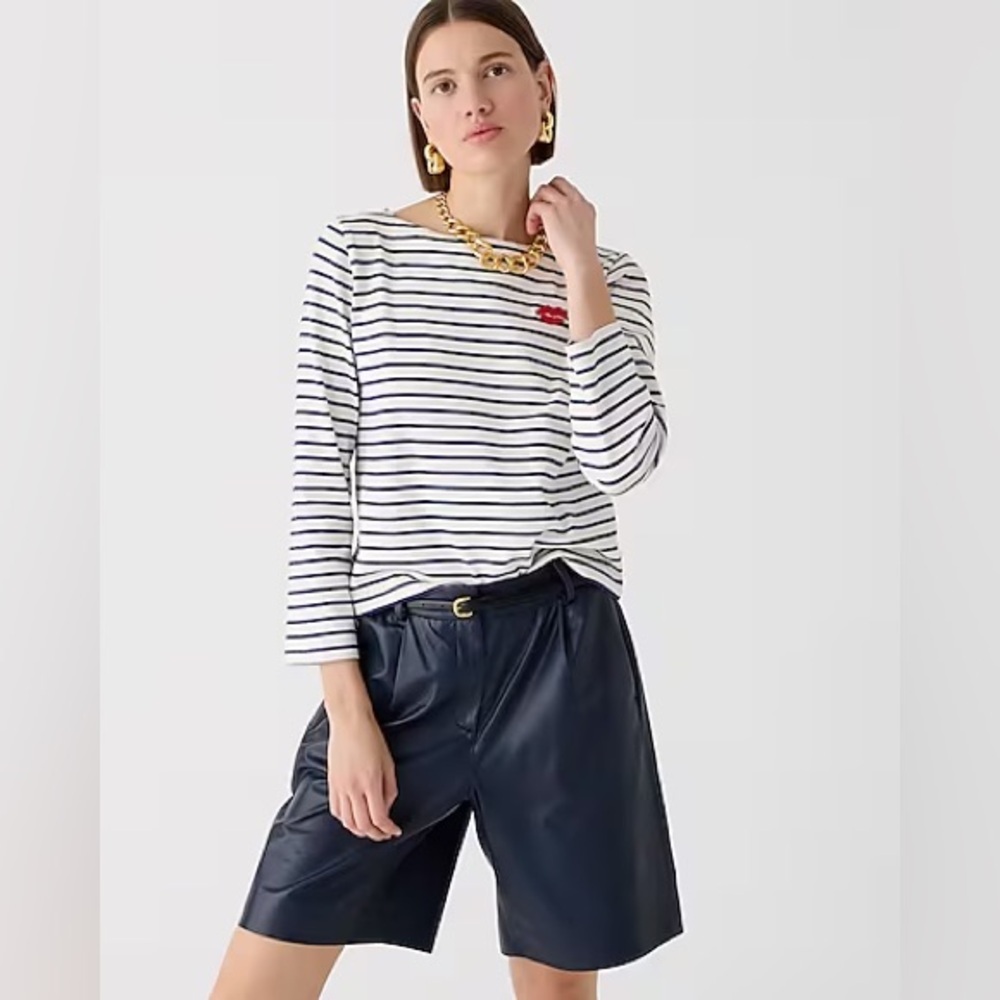 J Crew Classic mariner cloth boatneck 3/4 long sleeve T-shirt with embroidery